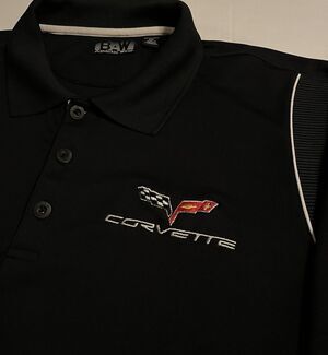 Chevrolet Corvette Sports Car Logo Short Sleeve Black Polo Shirt 2XL Racing USA